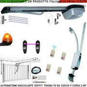 KIT AUTOMATISMO PER PORTA BASCULANTE 70 KG 220/24 V ARCHETTO 4 RADIOCOMANDI FOTOCELLULE FARO 24 LED SBLOCCO A MANIGLIA