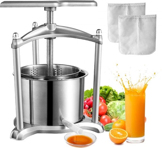 Fruitpressa 6 litri, appelpers per frutta, puree, baccello, 18 x 15 cm, appelpers manuale, fruitpressa meccanica in acciaio inox, adatta per succhi, puree di frutta ecc.