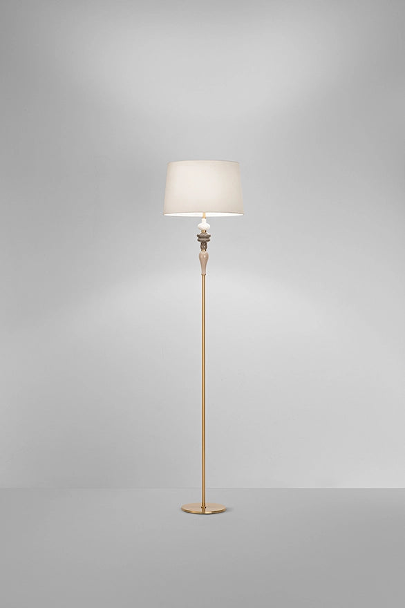 Piantana in Metallo Ottone Spazzolato e Ceramica Multicolor, Paralume Avana, H 170 cm, 1x E27, Stile Classico ed Elegante - Perenz