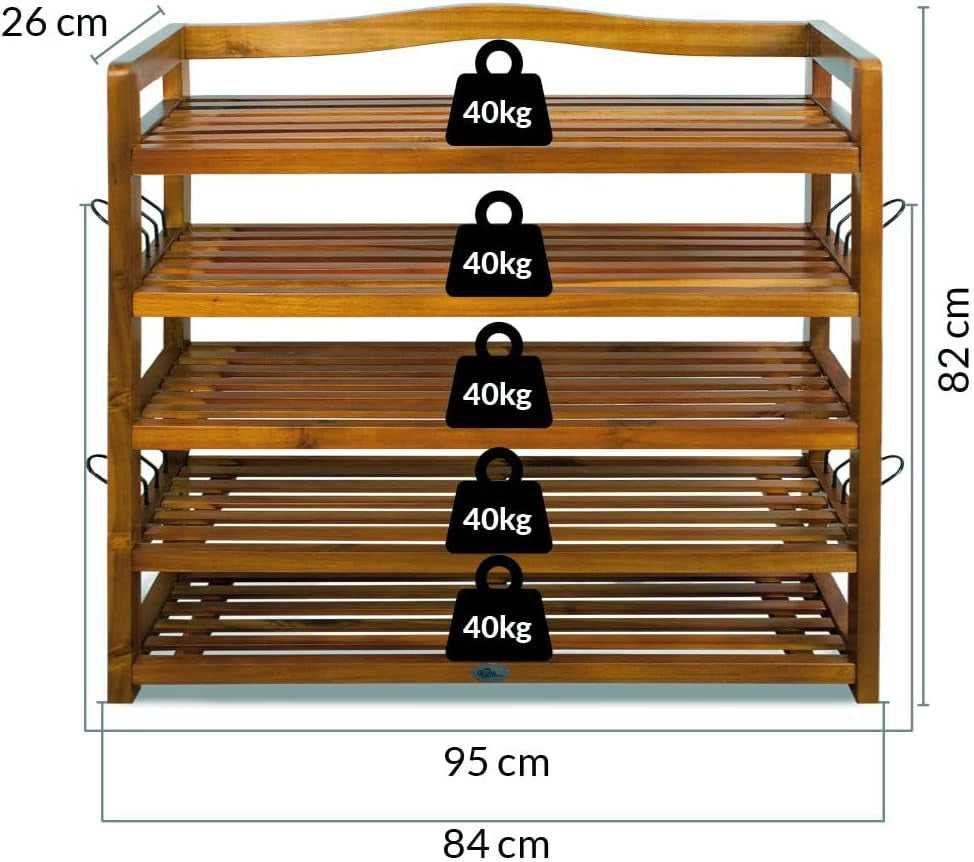 2x Scarpiera 5 Ripiani 95x26x82 cm Legno di Acacia 200kg Portascarpe Salvaspazio Ingresso