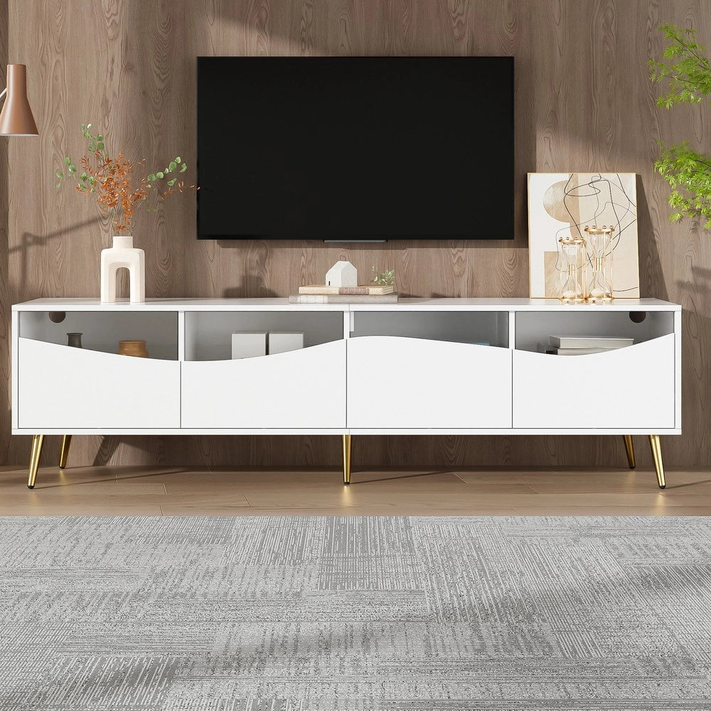 Mobile TV con LED ¨C Xylo ¨C Bianco, Vetro, Metallo Dorato, 180x40x50 cm