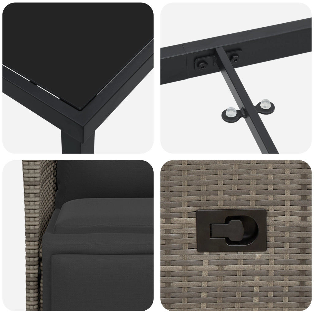 Set da Pranzo da Giardino di 7 Pezzi con Cuscini Grigio Polyrattan