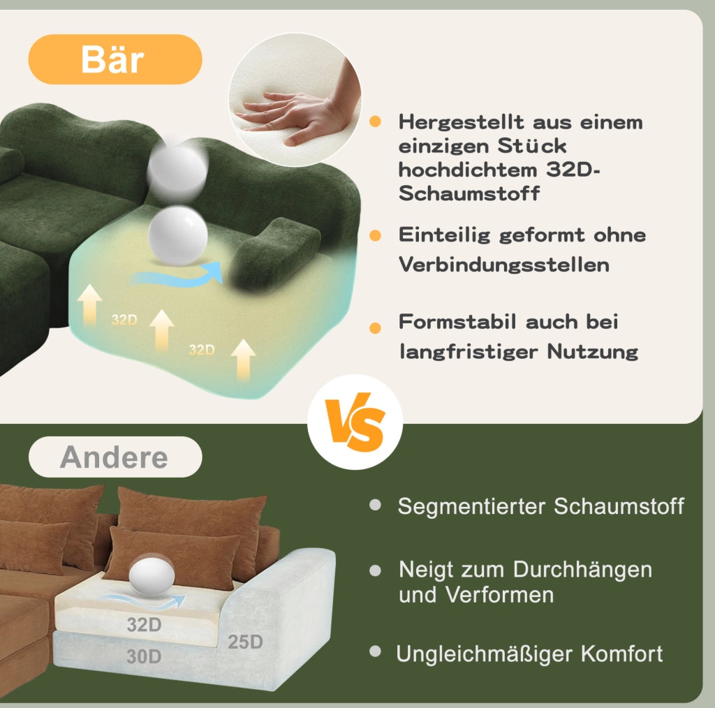 Divano angolare modulare 4 posti con pouf 384x167x70 cm in velluto verde
