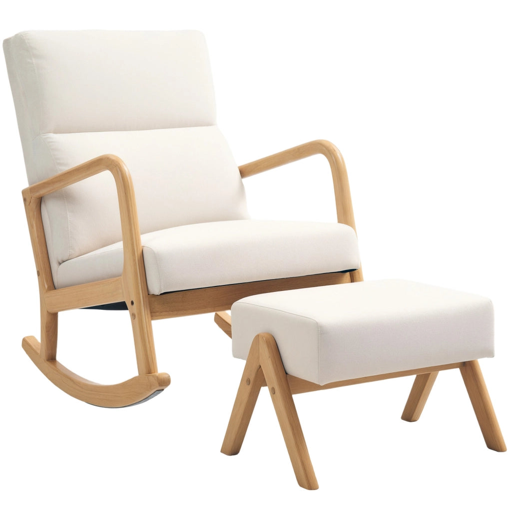 Poltrona a dondolo con sgabello; 65x96x94.5 cm; movimento 35°; in poliestere; bianco crema