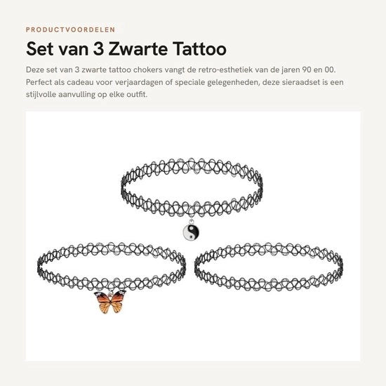 Set di 3 Choker Tattoo Neri per Donne e Teenager