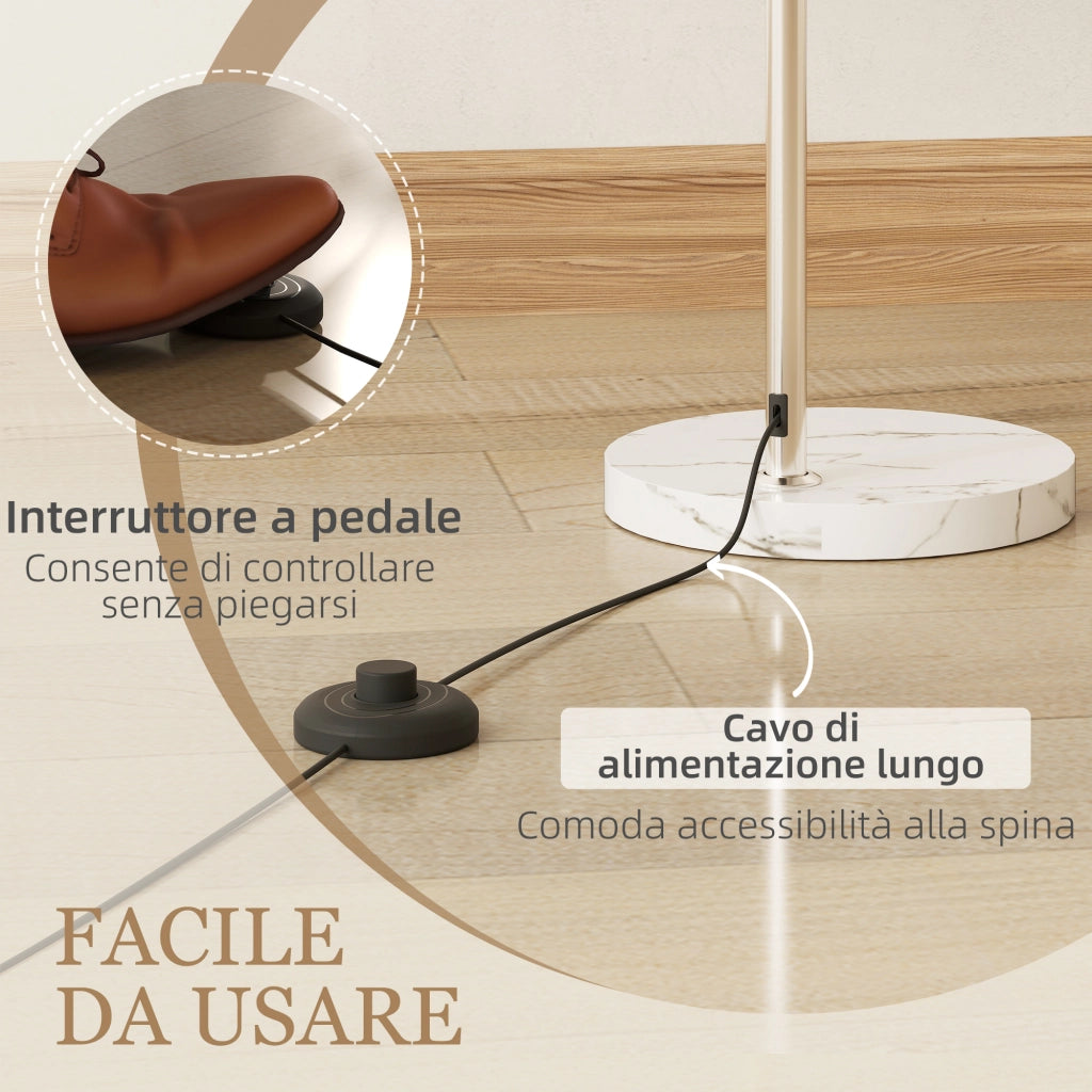 Lampada da Terra ad Arco 26x90x180 cm con Interruttore a Pedale e Base in Marmo Bianco e Arancione