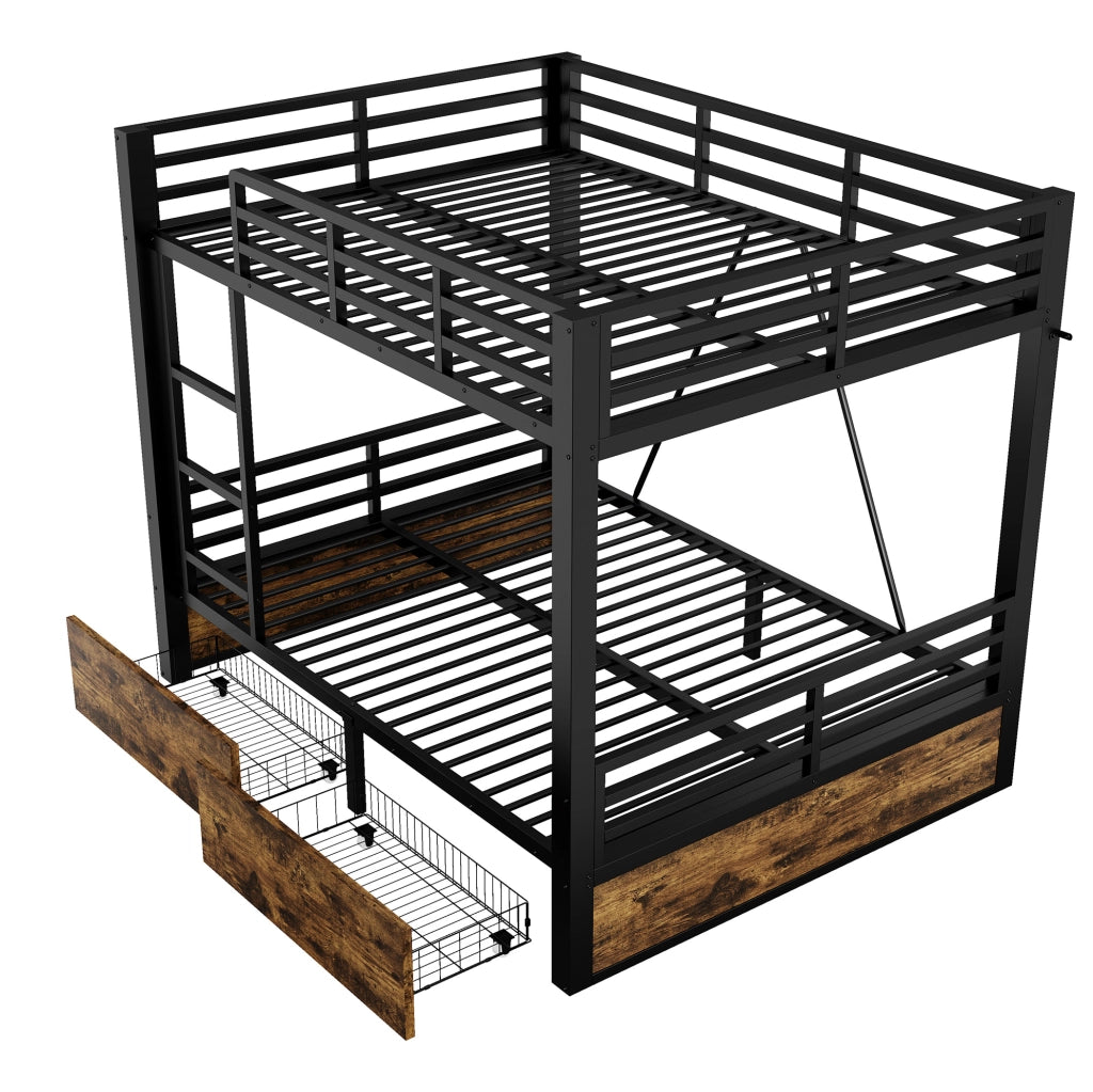 Letto a castello ULEVR 140x200 cm con cassetti, scala e sponde di sicurezza, nero