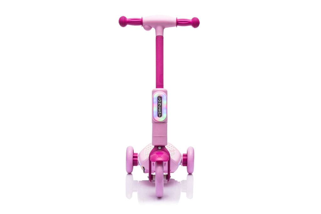 Monopattino Elettrico Deluxe a 3 Ruote 67x32x69 cm Luci LED RGB Casco e Protezioni Incluse Rosa