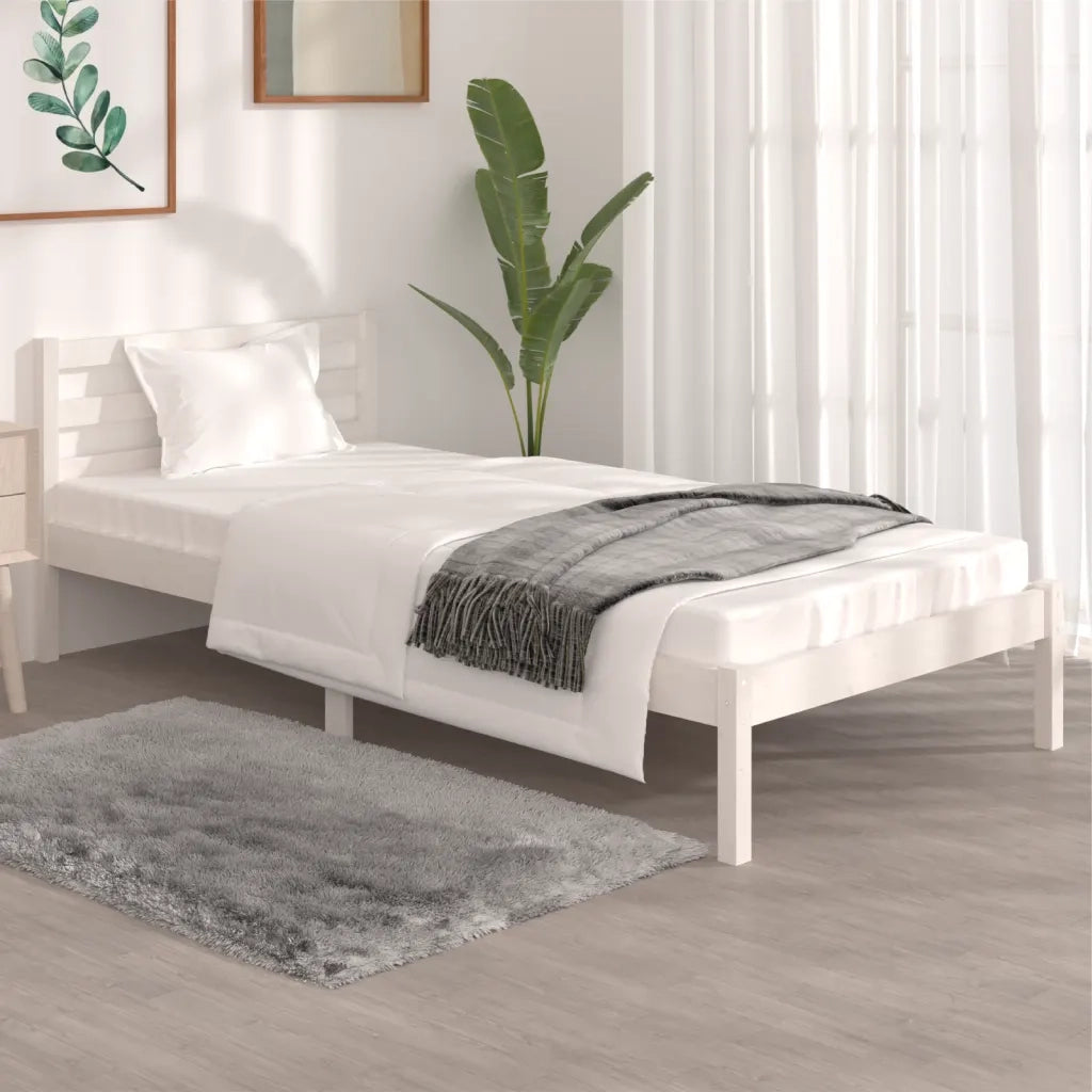Giroletto-Struttura Letto Bianco in Legno Massello di Pino 90x190 cm Single 813529