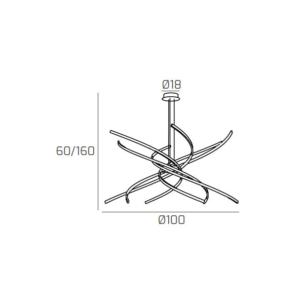 Lampadario a Led Moderno Top Light Tornado 88W 5950LM Nero - Luce bianca naturale - Lampadario a sospensione