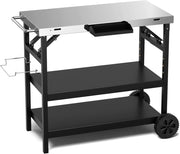 Carrello Barbecue da Esterno con 3 Ripiani, Carrello da Cucina Esterno con Ripiano Regolabile, Carrello Multifunzionale per Esterno, Struttura in metallo
