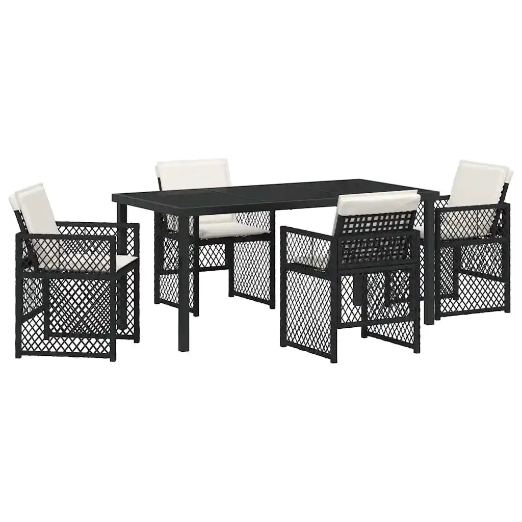 Set da Pranzo per Giardino 5 pcs Nero polyrattan 3380619