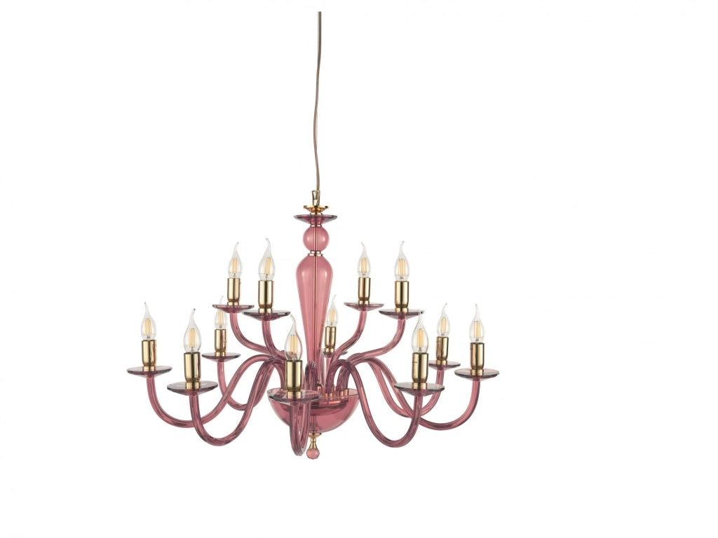 LAMPADARIO PAGANINI 12 LUCI BORGOGNA ORO ATTACCO E14 D.84CM