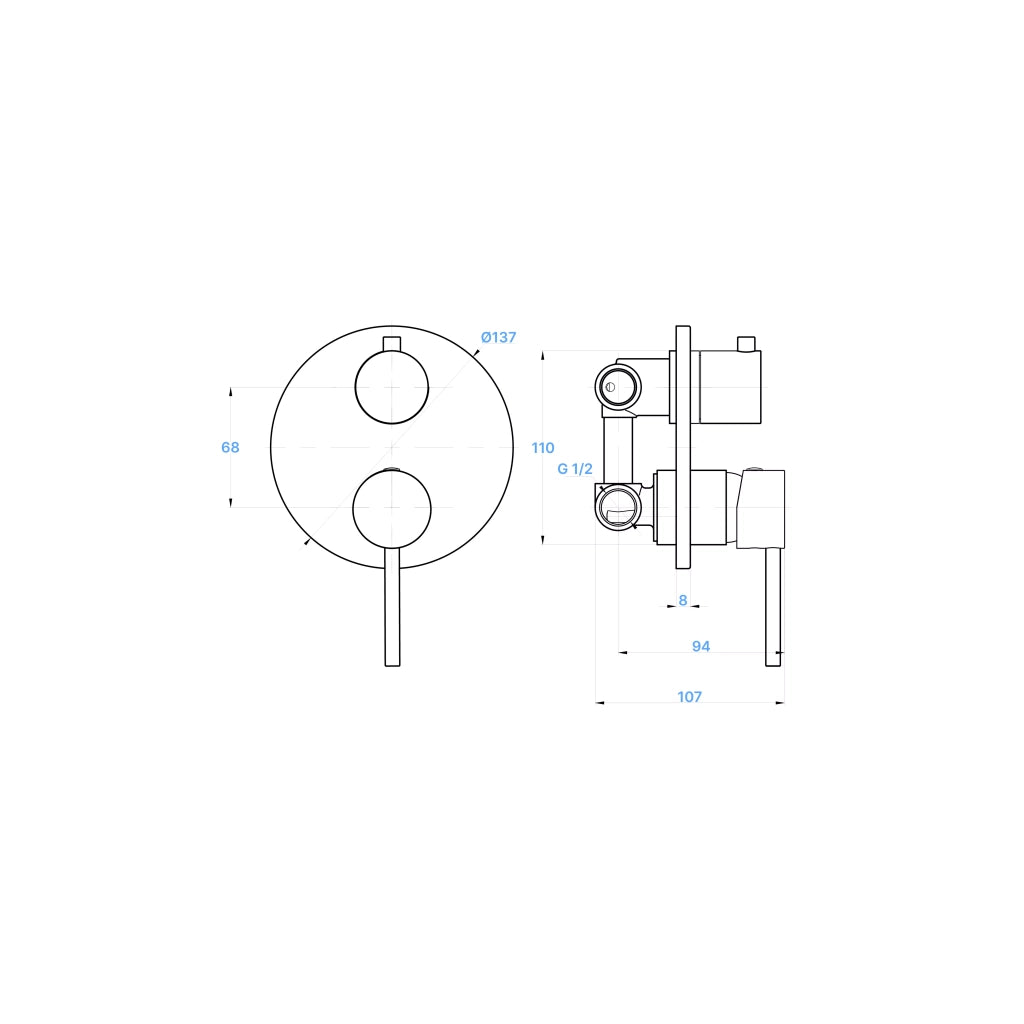 Set doccia completo tondo cromo - Miscelatore, braccio, soffione 30cm e doccino