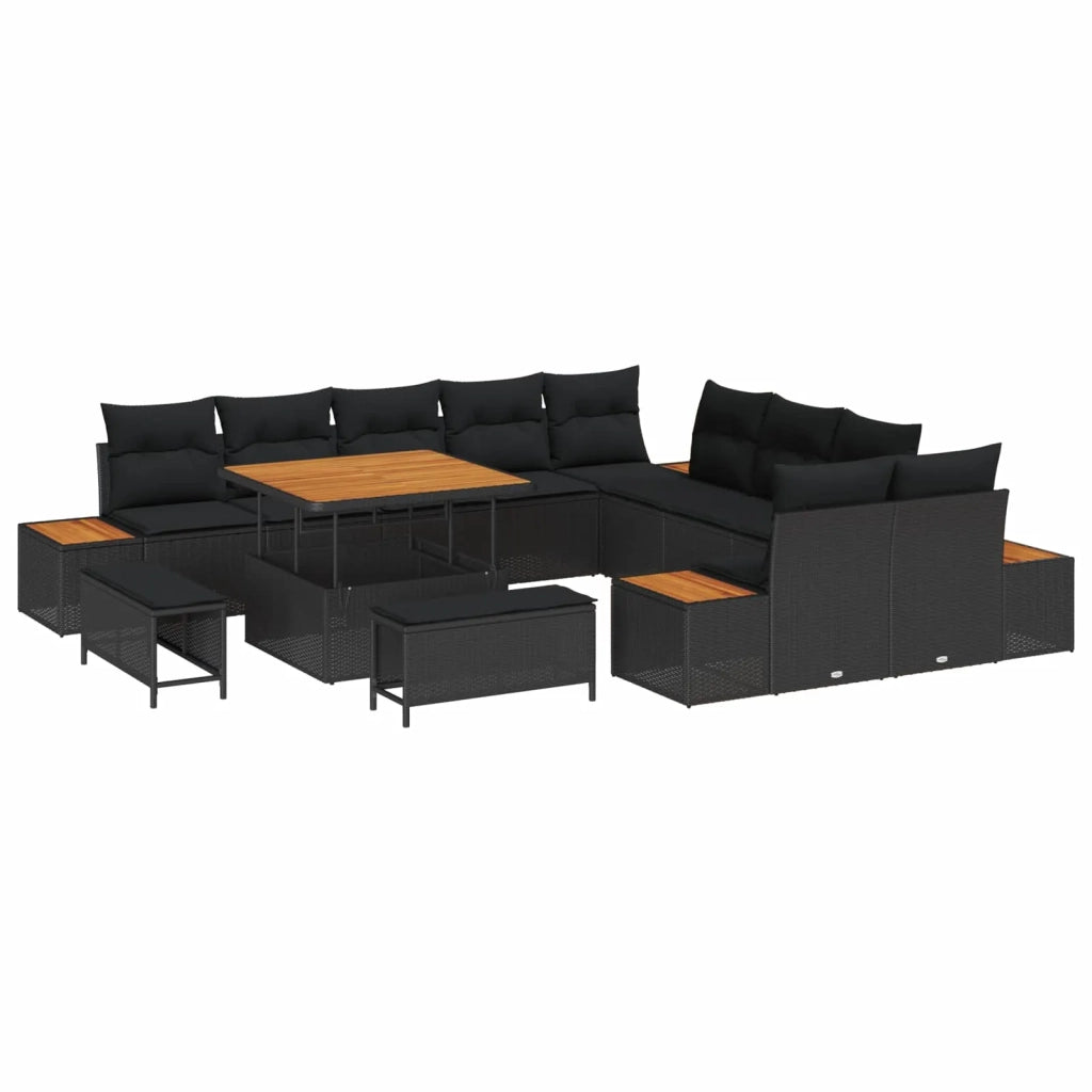 Set Divano da Giardino 13 pcs Nero polyrattan