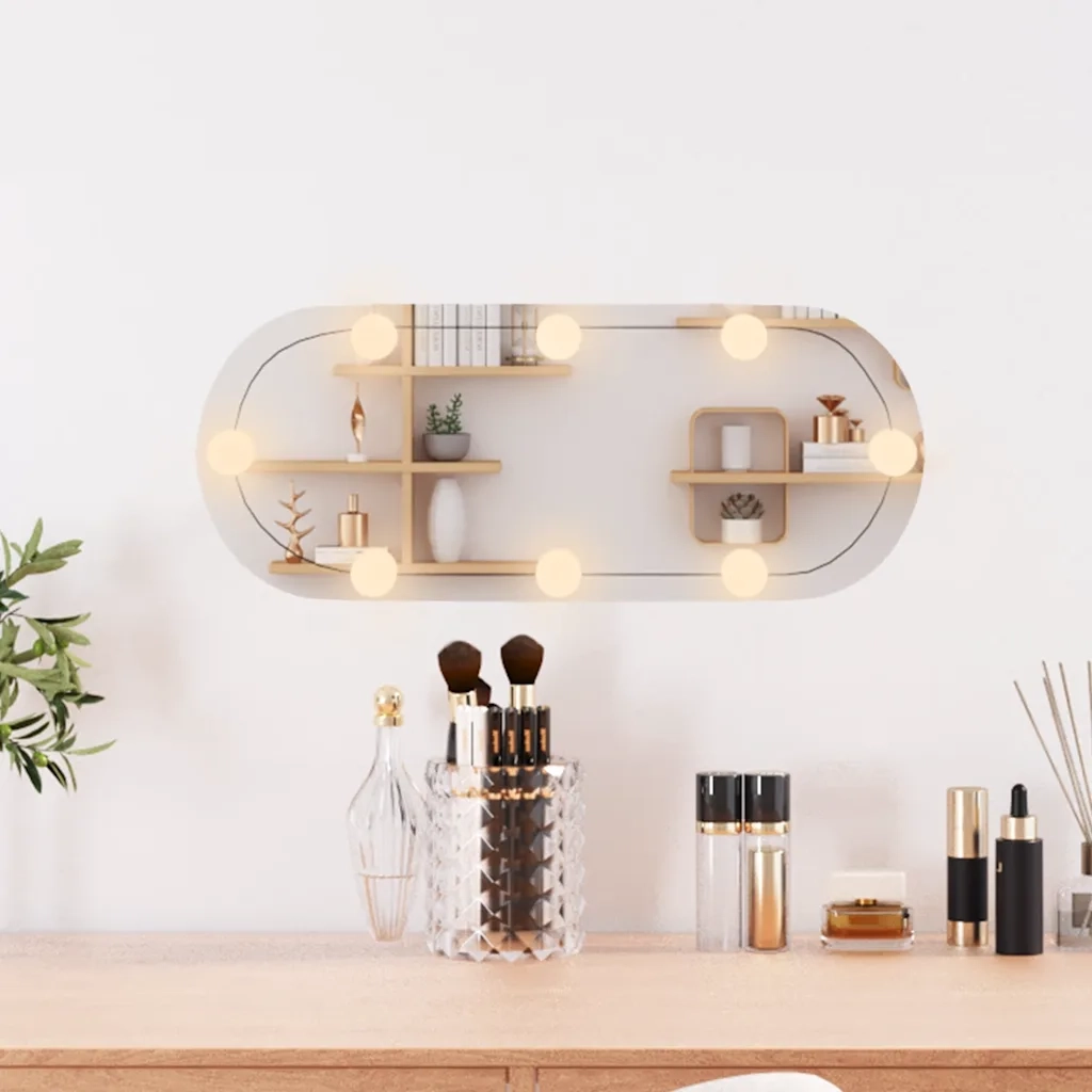 Specchio da Parete con Luci LED-Specchio a Muro-Specchio Decorativo 20x50 cm Vetro Ovale
