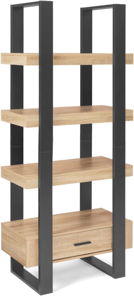PHOENIX scaffale a 4 livelli in legno e nero con cassetto