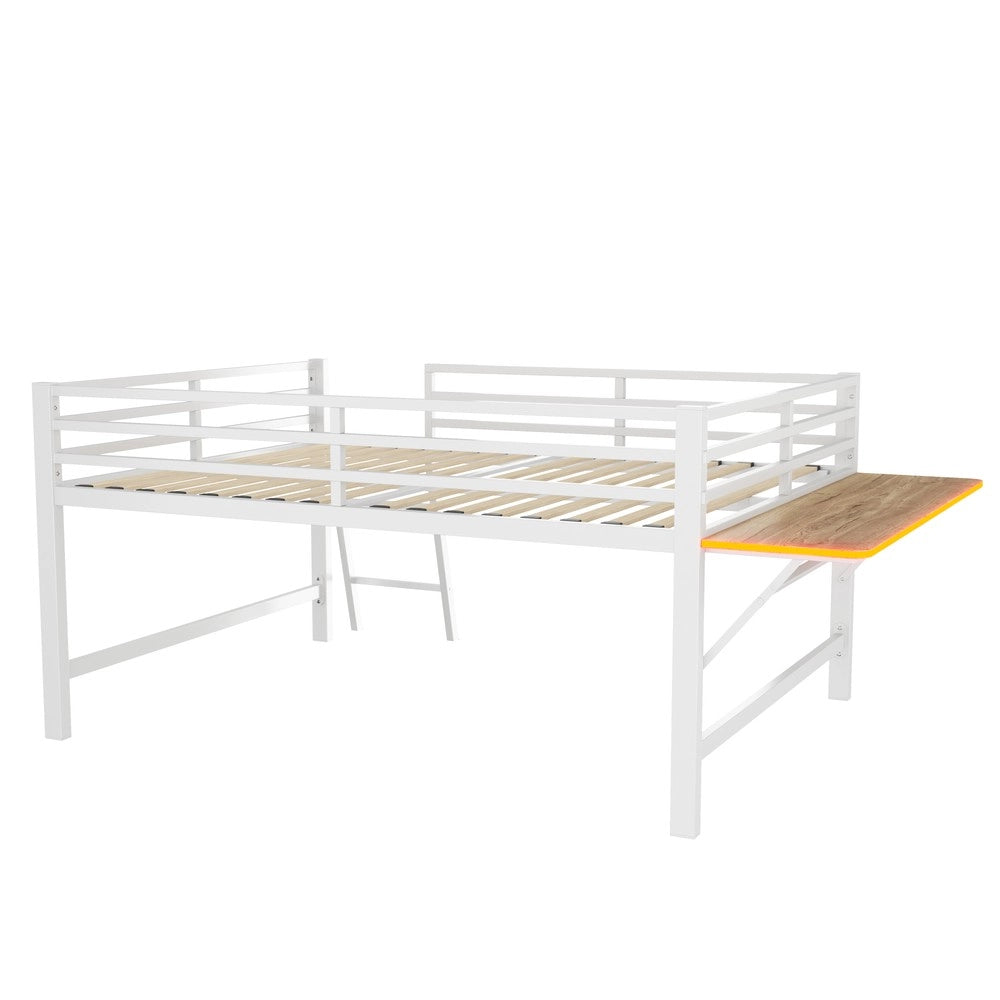 Letto a Soppalco con Scrivania e LED ¨C Xylo ¨C Metallo Bianco 140x200