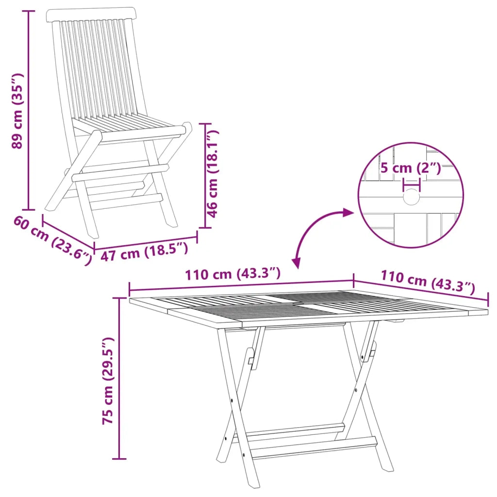 Set Bistro da Giardino 3 pz | Set Salotto da Giardino Marrone Legno Teak Massello