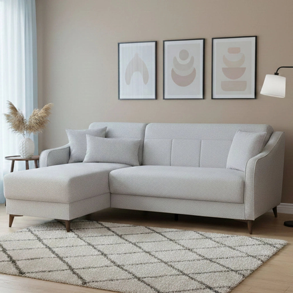 Propata, Divano Letto con Penisola Contenitore, 207x157 cm Beige