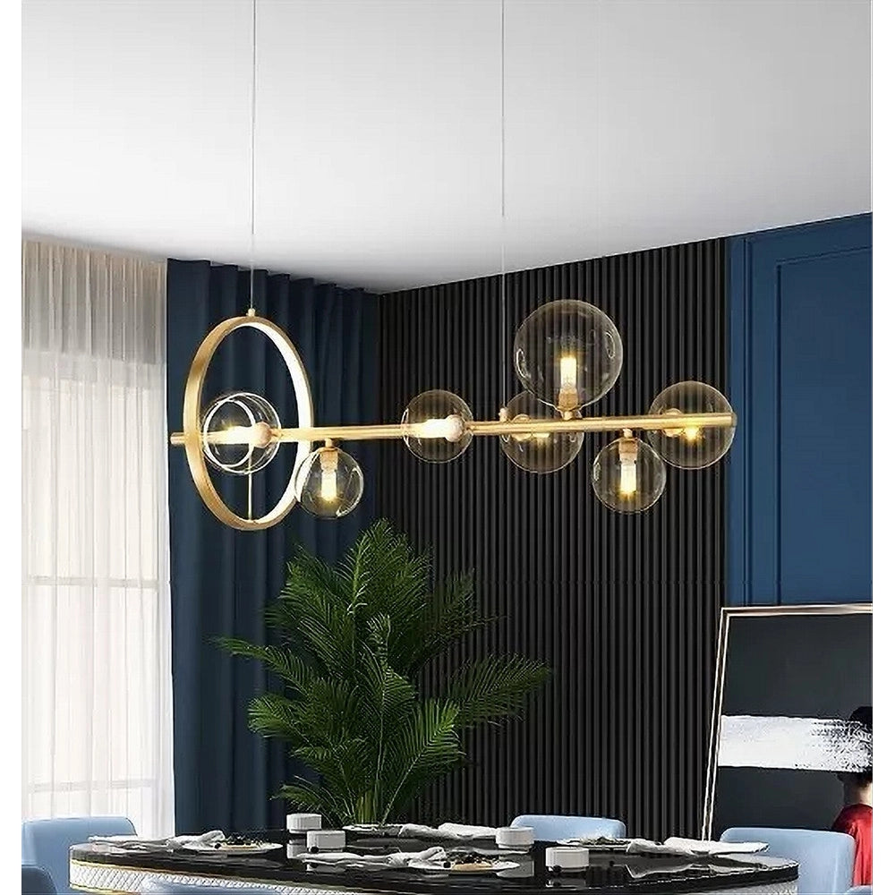 Trade Shop - Lampadario Moderno A Sospensione Oro 7 Sfere G9 Bolle In Vetro Con Cerchio 71683 -