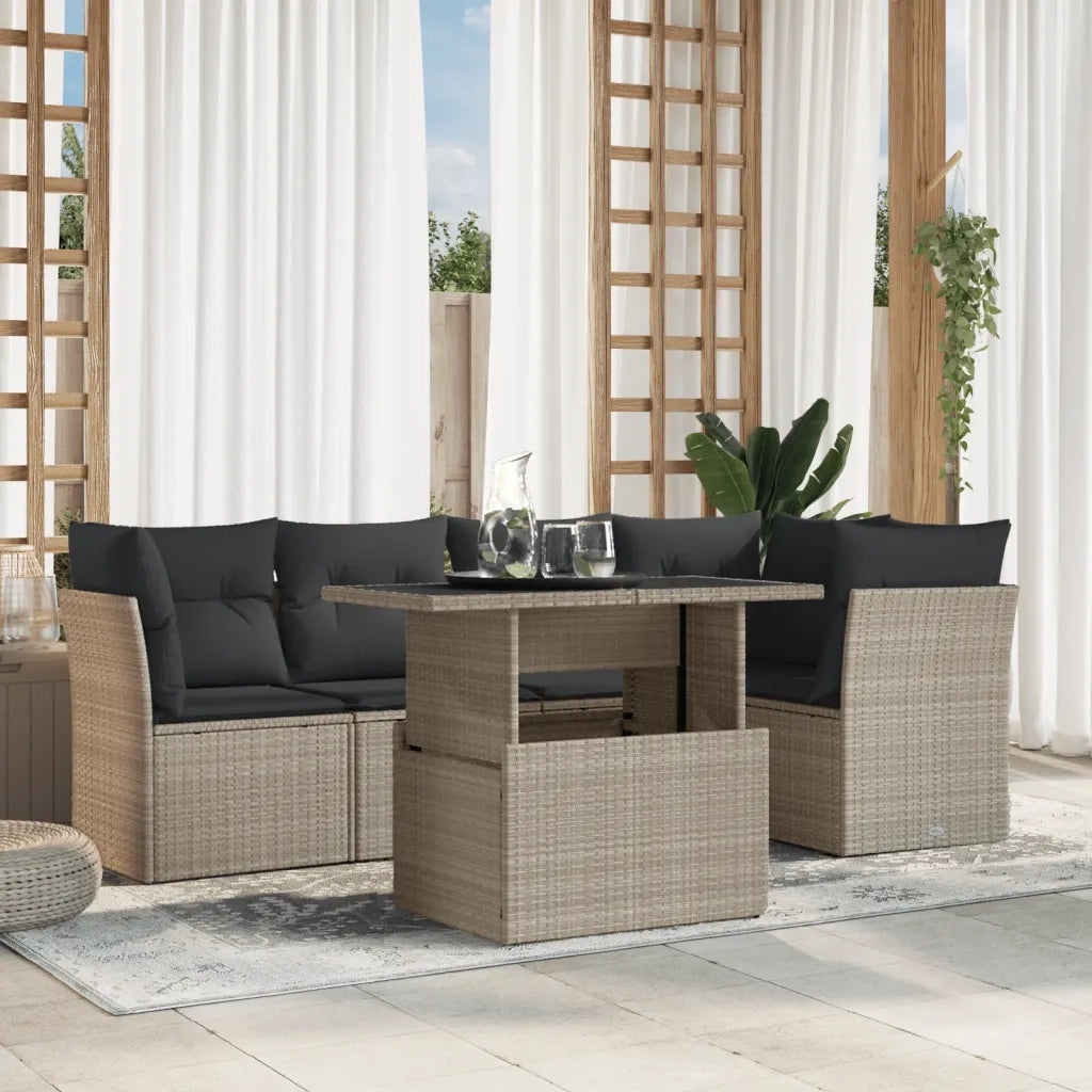 vidaXL Set Divano da Giardino 6pz con Cuscini Grigio Chiaro Polyrattan