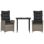 Set da Pranzo da Giardino 3 pz | Set Salotto da Giardino con Cuscini in Polyrattan Grigio