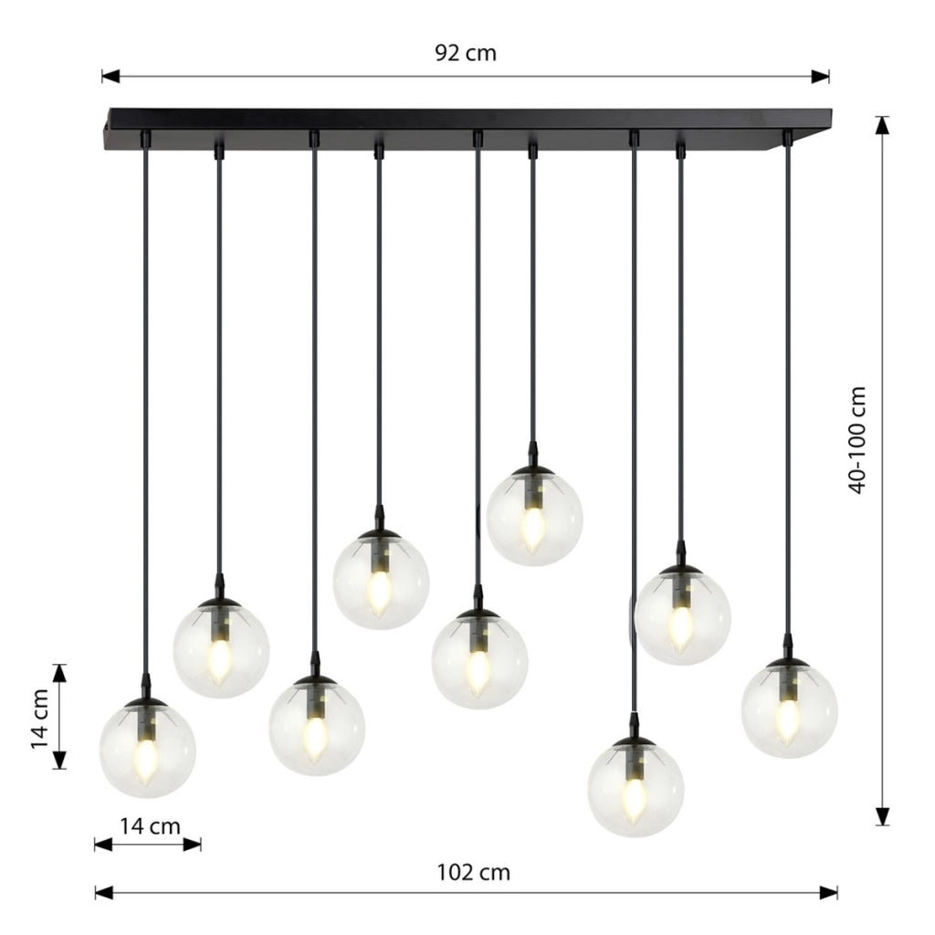 Lampada a sospensione COSMO in acciaio nero e sfere in vetro
