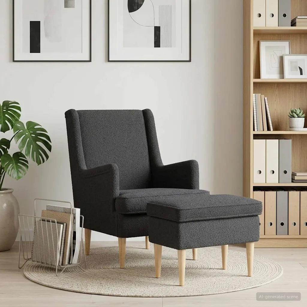 Poltrona con Ottomano 2 pz Grigio Scuro Bouclé 3418840