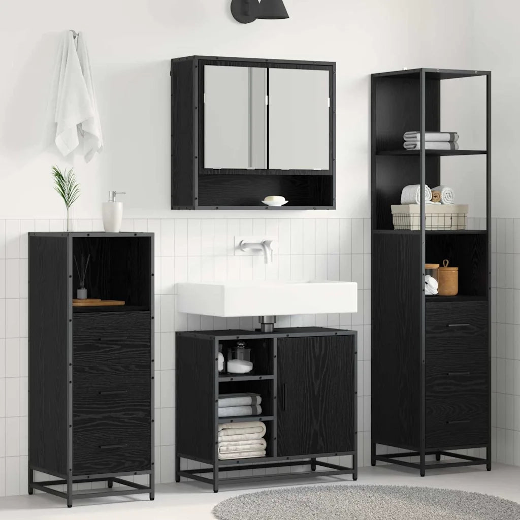 Set di mobili per il bagno 3 pcs Rovere Nero Legno multistrato