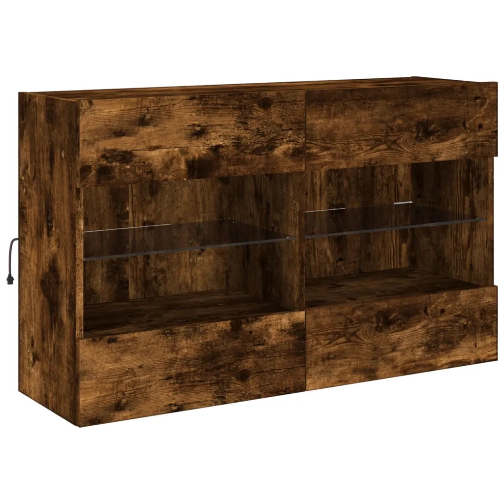 Set Mobili TV a Muro 6 pz con Luci LED Rovere Fumo 3216801