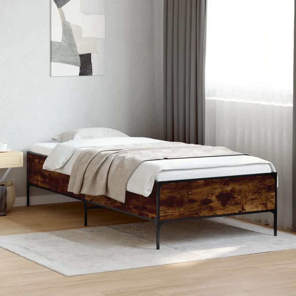 Giroletto-Struttura Letto Rovere Fumo 100x200 cm in Legno Multistrato e Metallo 965520