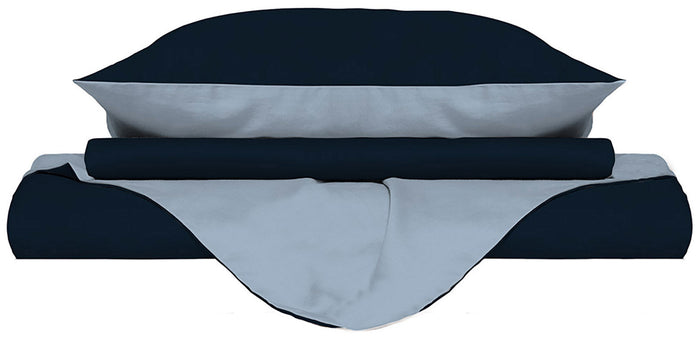 Copripiumino 1 Piazza e Mezzo con Sacco e Federe Doubleface Blu Scuro/Azzurro