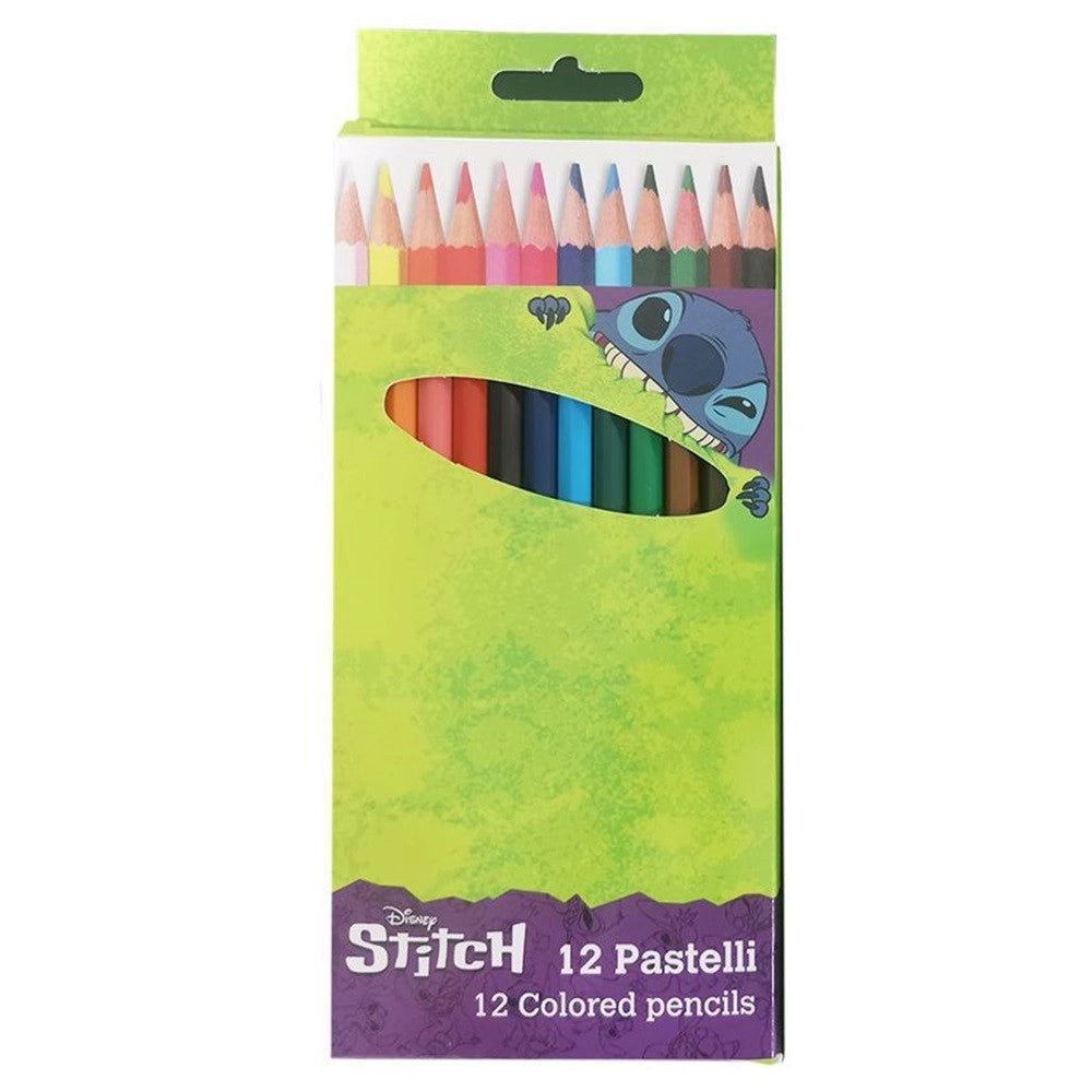 Trade Shop - Set 12 Pastelli Matite Colorate Colori Stitch Disegno Scuola Bambini Cancelleria 951403 -