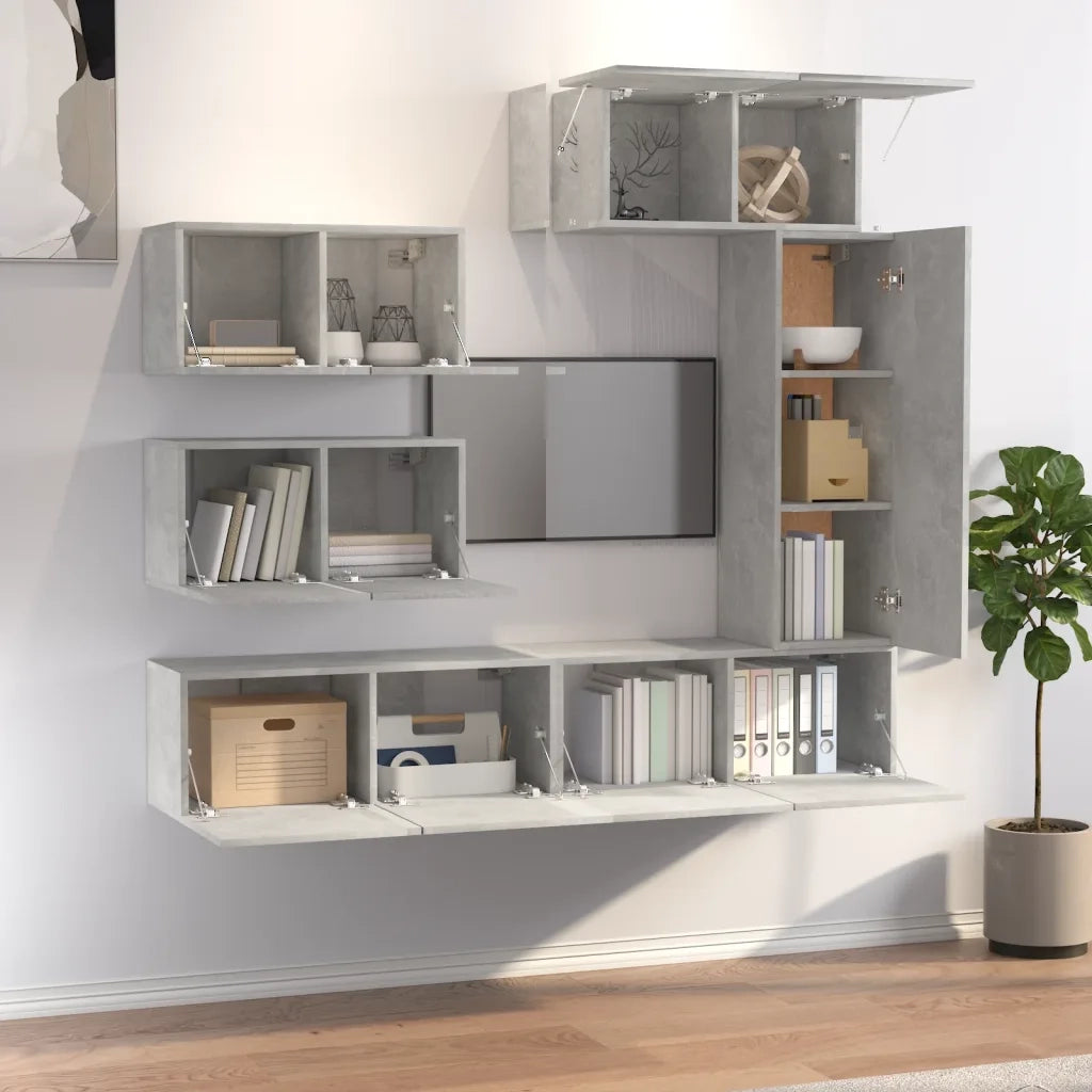 Set di Mobili Porta TV 6 pz-Credenza per TV Grigio Cemento in Legno Multistrato 701747
