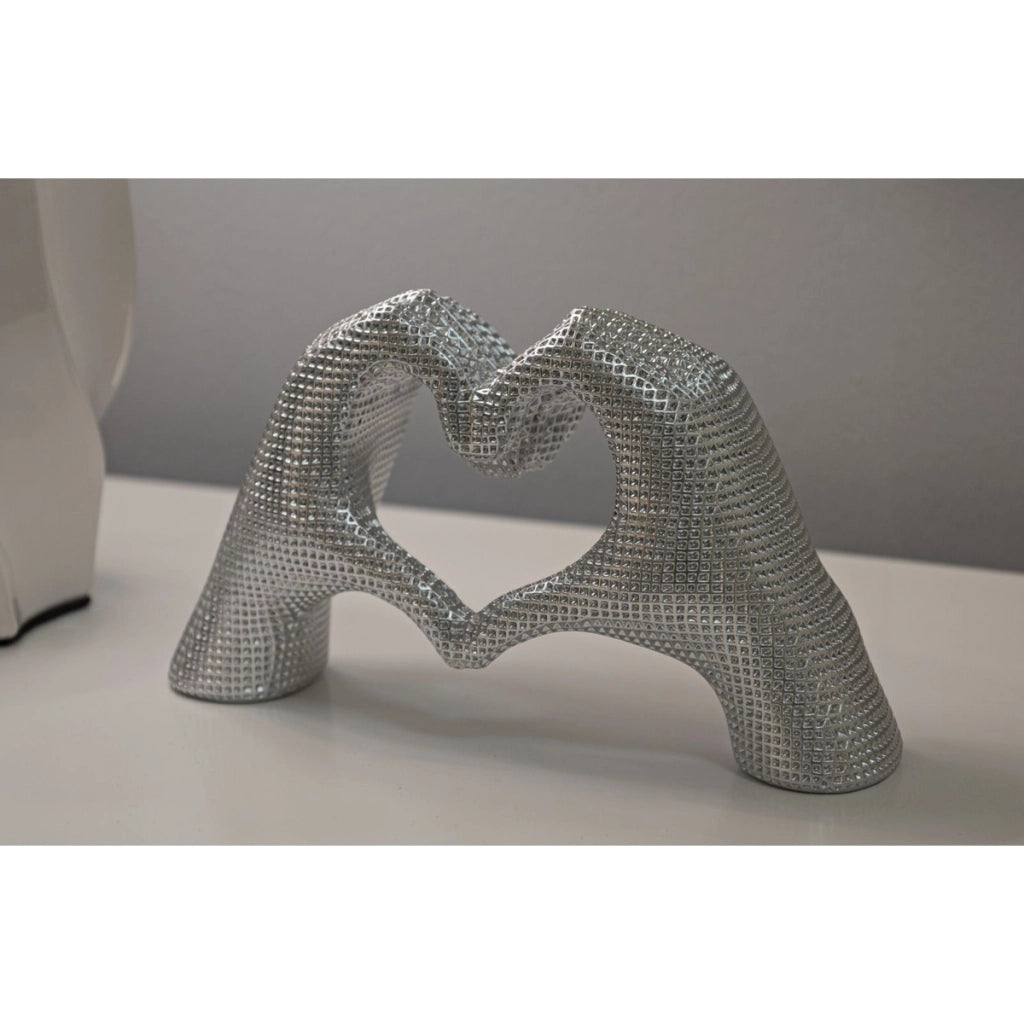 Scultura Lover in resina argento: coppia di amanti