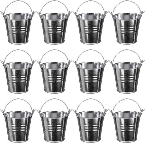 Set di contenitori metallici galvanizzati con maniglie, 12 pezzi, altezza 8 cm, per uso decorativo, cesta di nozze, contenitore per candele, vasi per piante, contenitore per giardino.