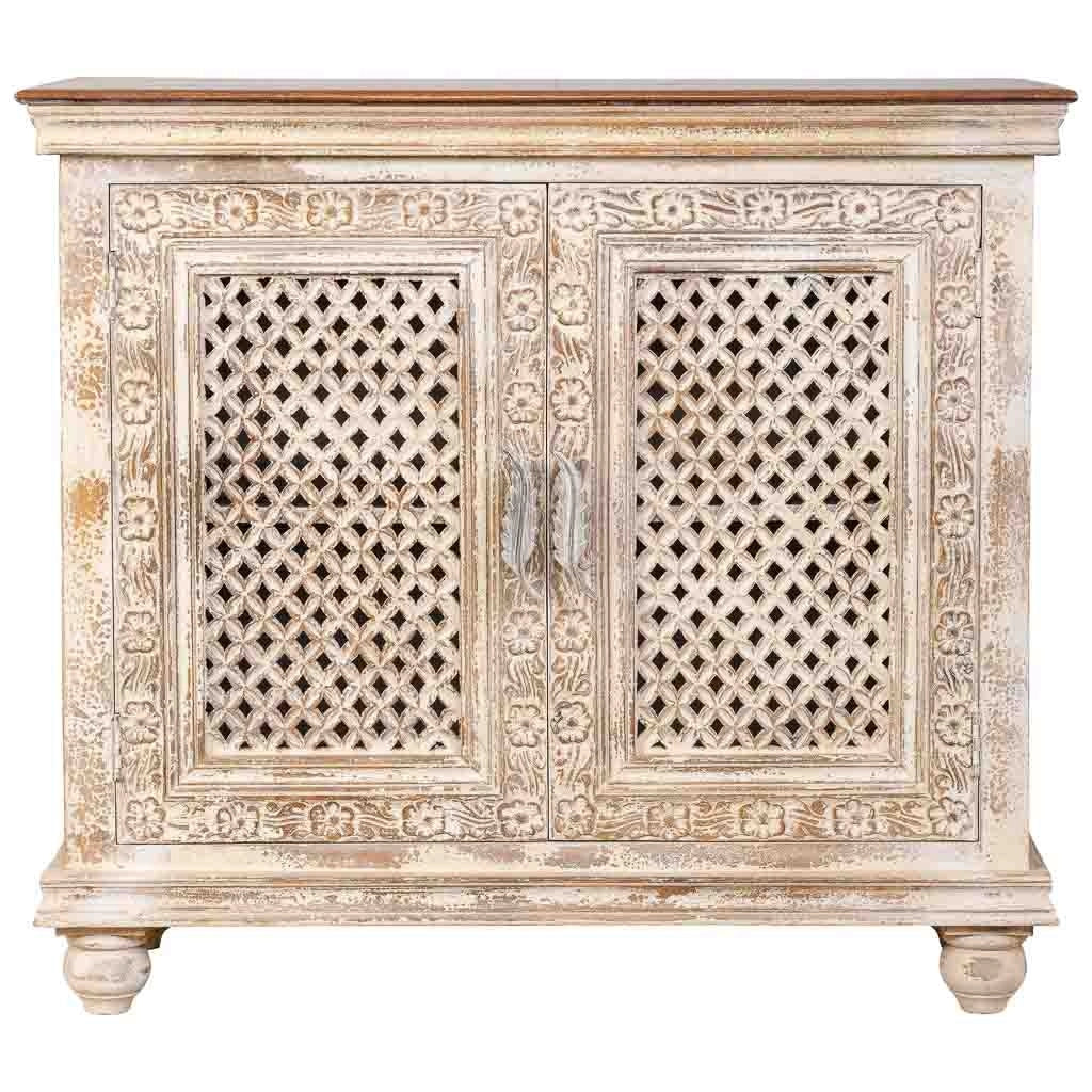 Tavolino da ingresso artigianale in legno bianco 104x43x93h cm