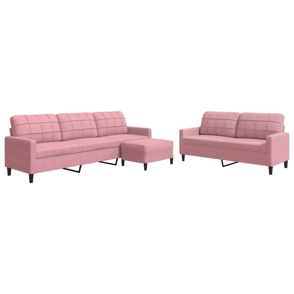 Set di Divani 3 pz con Cuscini rosa in Velluto