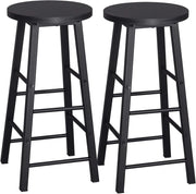Sgabelli da Bar Set di 2, Sgabello Alto 71 cm con Poggiapiedi, Seduta Tonda Sedia Alta per Penisola Cucina, Sala da pranzo, Bancone in Acciaio Legno, Nero