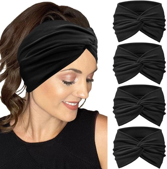 4 Pezzi di Cinture Antiscivolo Extra Ampie per Donne – 7'' Cinture a Gomiti Grandi – Elastici – Nero – Accessori per Capelli