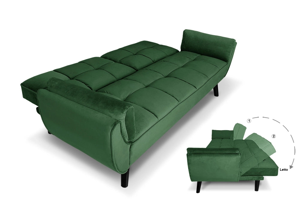 Divano letto clic clac in velluto verde scuro piede nero - divano 3 posti - Ambra - DL-AM30VLT-PLN