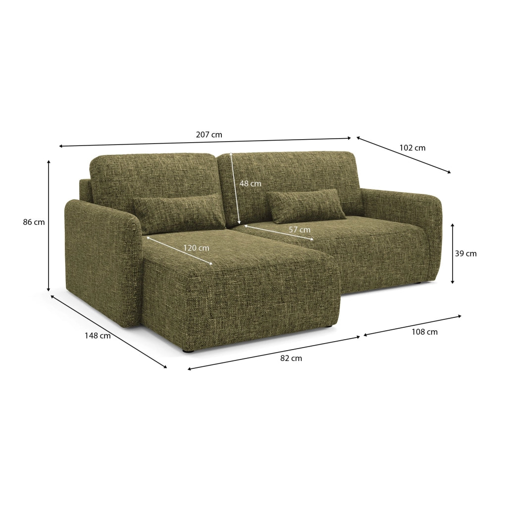 Pagno, Divano Letto con Penisola Contenitore, 207x148 cm Verde Oliva