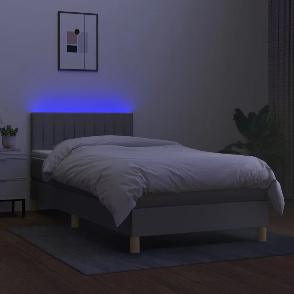 Letto a Molle Materasso e LED Grigio Chiaro 100x200 cm Tessuto