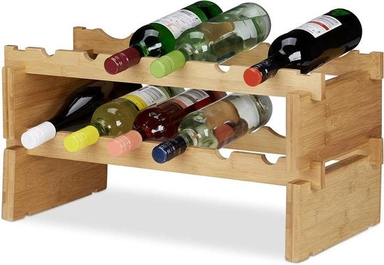 Wijnrek a piastrelle in bambù per 12 bottiglie - estensione per bottiglie - 2 livelli - naturale