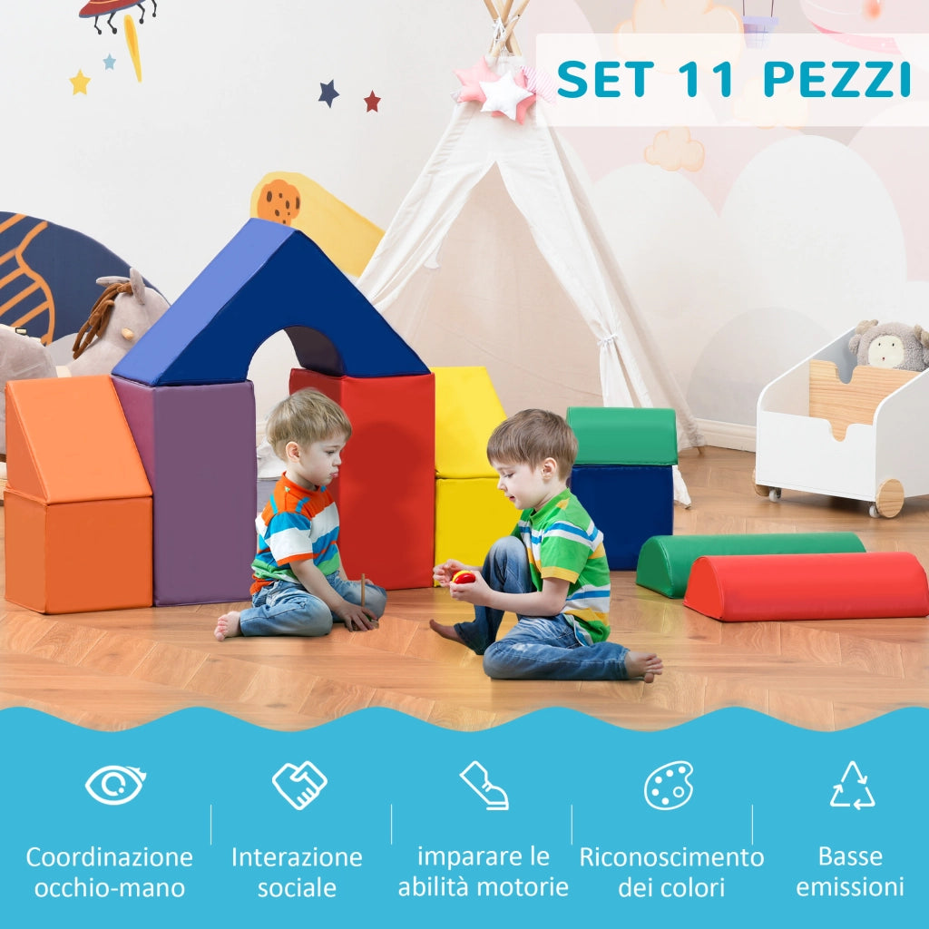 Set di Costruzioni Morbide per Bambini da 1-3 Anni con 11 Forme, in PU e EPE, Colori Vari
