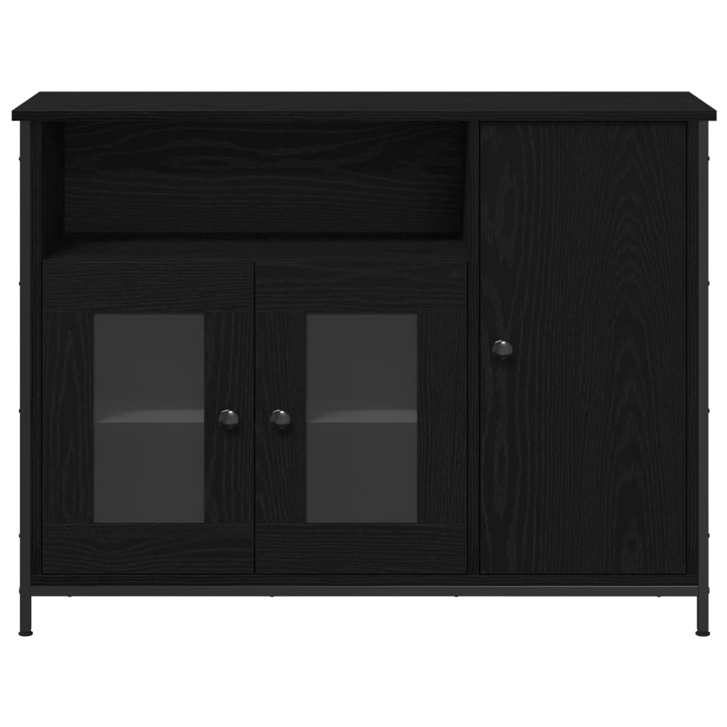 Credenza Nera in Rovere 100x35x75 cm in Legno Ingegnerizzato