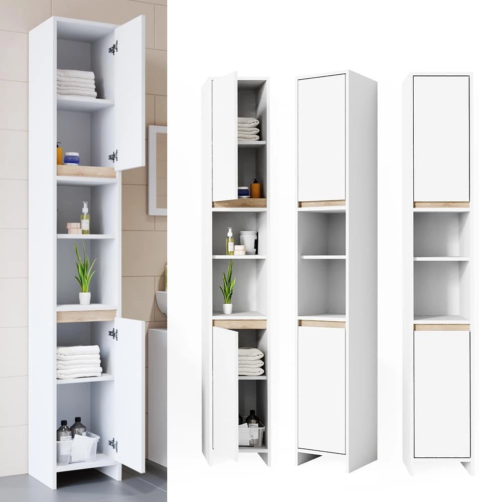 Mobile bagno alto Emma, Bianco/Sonoma, 30 x 190 cm, combinabile con la serie Emma per l'organizzazione in bagno