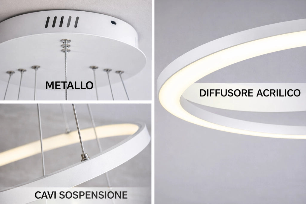 Lampadario LED Moderno a Sospensione con 3 Anelli, 51W 4080LM, CCT Switch luce calda, fredda e naturale, Lampada da Soffitto per Soggiorno Sala da Pranzo