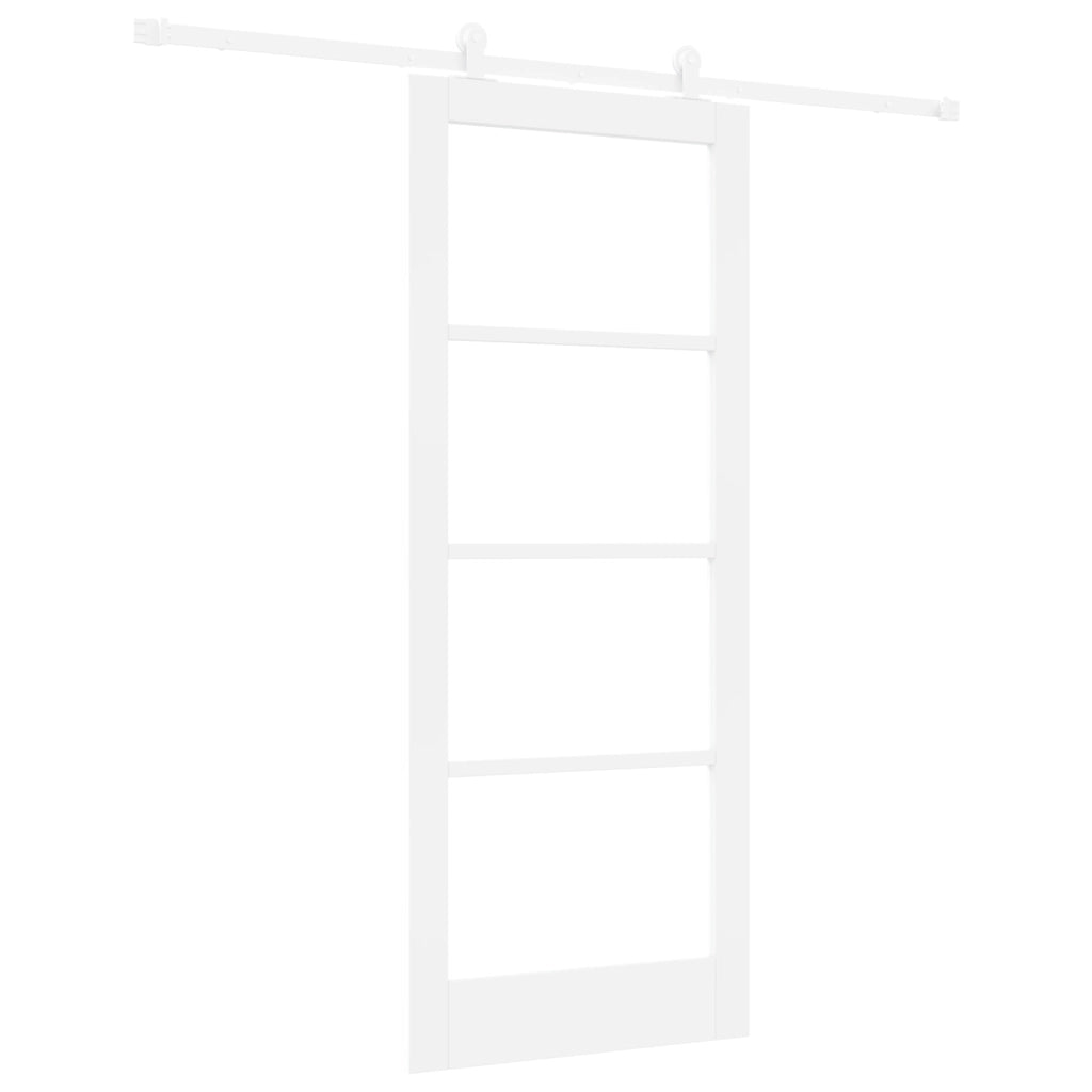 Porta Scorrevole  con Set di Accessori 'ORKDAL'Legno Massello Bianco e Vetro